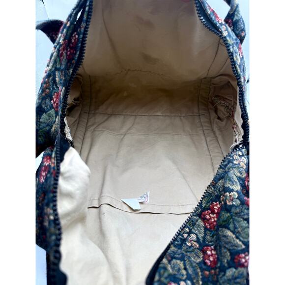 Vintage Navy Floral & Berry Tapestry Shoulder Tote Bag Handmade NH 15x14 USA - Picture 13 of 16